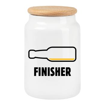 Finisher (Bier / Bierchen / Biertrinker / POS 2C) - Keksdose mit Holzdeckel - Weiß - Vorne