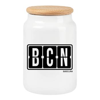 Barcelona BCN, City Hoodie, Bag, Cap Souvenir - Cookie Jar with Wooden Lid - white - Front