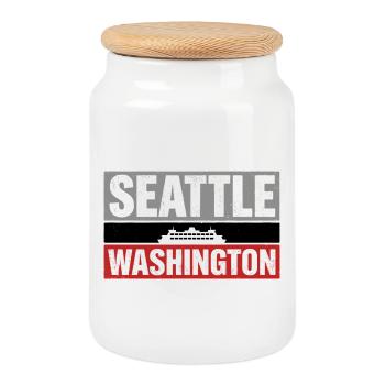 Seattle Washington Ferry Vintage Travel Souvenir - Cookie Jar with Wooden Lid - white - Front
