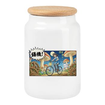 Mushroom Gear Bike Abenteuer - Keksdose mit Holzdeckel - Weiß - Vorne