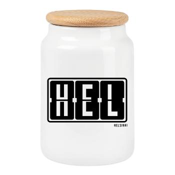 Helsinki HEL, Sac souvenir de la ville, Chaussettes, Tasse - Boîte à biscuits avec couvercle en bois - blanc - Devant