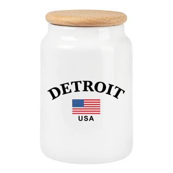 Detroit, USA - Cookie Jar with Wooden Lid - white - Front