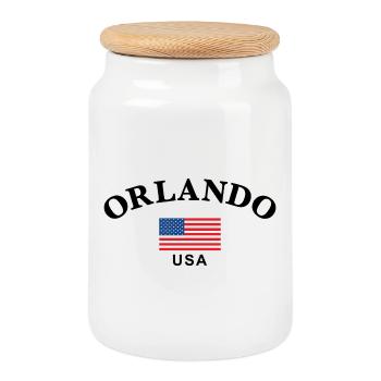 Orlando, USA - Cookie Jar with Wooden Lid - white - Front