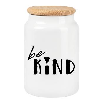 Be Kind - Cookie Jar with Wooden Lid - white - Front