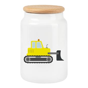 Bulldozer - Boîte à biscuits avec couvercle en bois - blanc - Devant