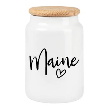 Maine Heart Women's Love Maine - Cookie Jar with Wooden Lid - white - Front