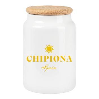 Chipiona Espagne Emblème du Soleil - Boîte à biscuits avec couvercle en bois - blanc - Devant