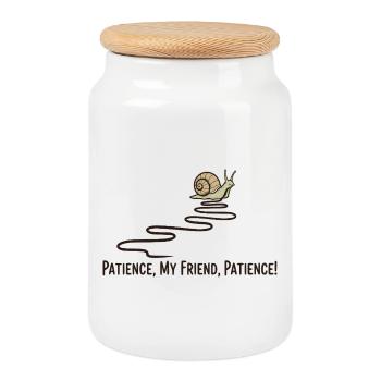 Patience, mon ami Escargot, citation drôle d’animal lent - Boîte à biscuits avec couvercle en bois - blanc - Devant