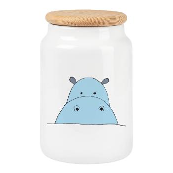 Hippopotame bleu Attirant l’œil - Boîte à biscuits avec couvercle en bois - blanc - Devant