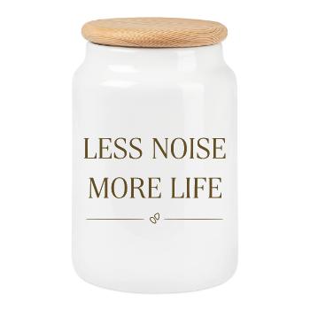 Less Noise More Life Statement Design - Cookie Jar with Wooden Lid - white - Front