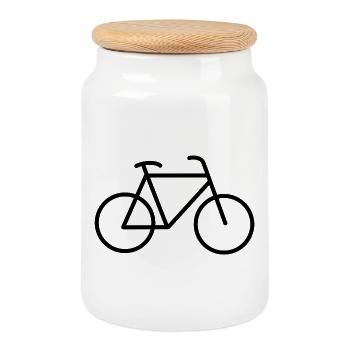 Bicycle Cycling Icon Black - Cookie Jar with Wooden Lid - white - Front