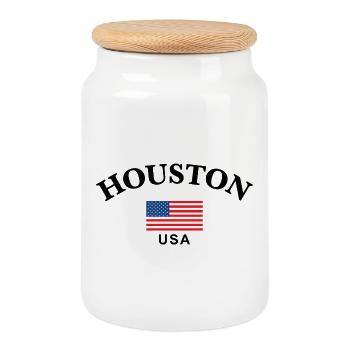 Houston, États-Unis - Boîte à biscuits avec couvercle en bois - blanc - Devant