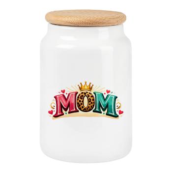 MAMAN ! Couronne, Amour du Lion, personnalisable - Boîte à biscuits avec couvercle en bois - blanc - Devant