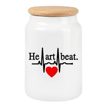 Heartbeat - Schwarz - Keksdose mit Holzdeckel - Weiß - Vorne