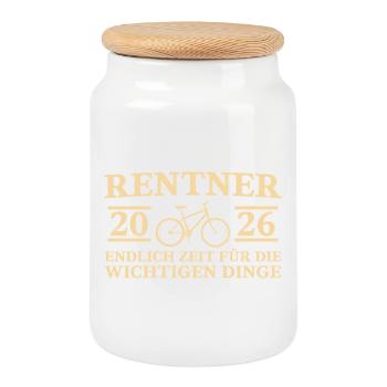Rentner 2026 Fahrrad: Ab heute im Ruhestand Radeln - Keksdose mit Holzdeckel - Weiß - Vorne