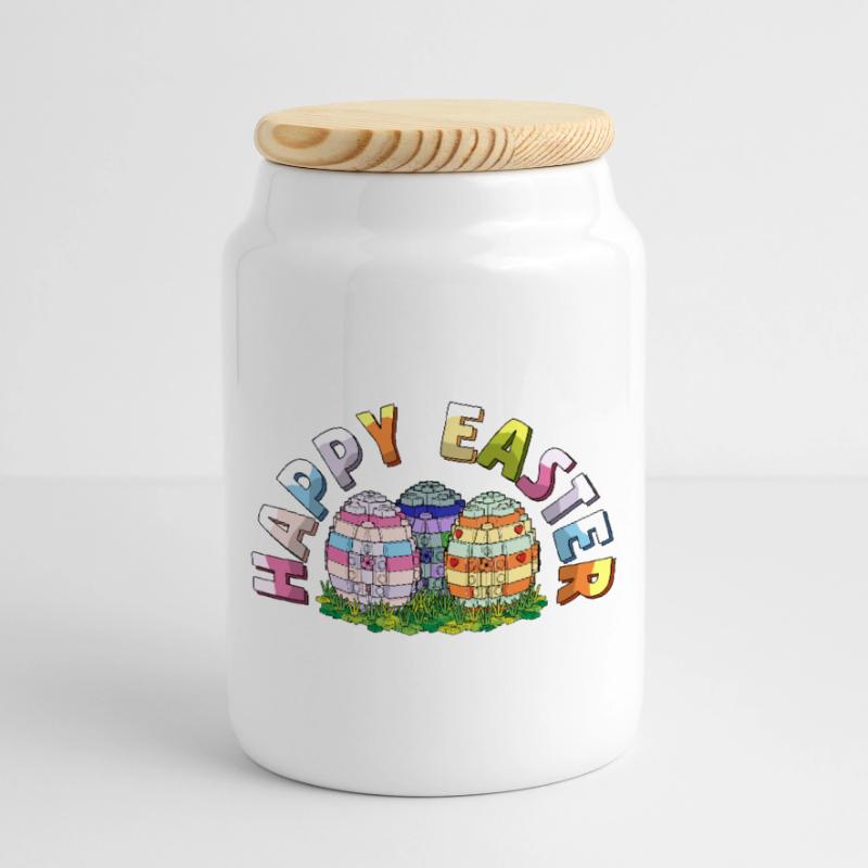 Happy Easter Brick Builder Easter Eggs Bricks Cookie Jar with Wooden Lid