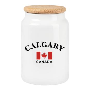 Calgary, Canada - Cookie Jar with Wooden Lid - white - Front