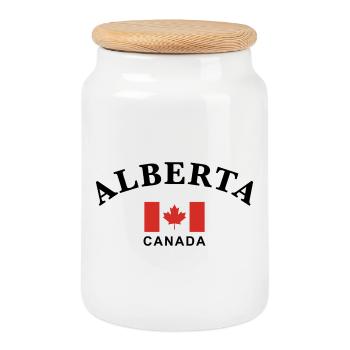 Alberta, Canada - Cookie Jar with Wooden Lid - white - Front
