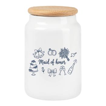 Maid of Honor Bridesmaid Bridal Party Wedding - Cookie Jar with Wooden Lid - white - Front