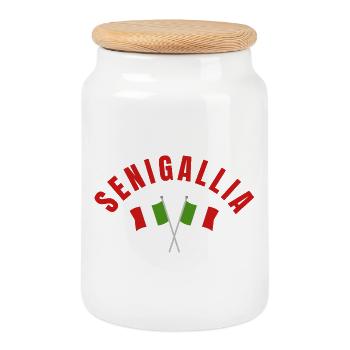 Emblème des drapeaux italiens de Senigallia - Boîte à biscuits avec couvercle en bois - blanc - Devant
