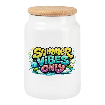 Summer Vibes Only – Colorful Beach Graphics - Cookie Jar with Wooden Lid - white - Front