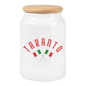 Taranto Crossed Italian Flags Emblem - Cookie Jar with Wooden Lid - white - Front