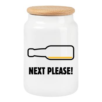Next Please! (Bier / Bierchen / POS 2C) - Keksdose mit Holzdeckel - Weiß - Vorne