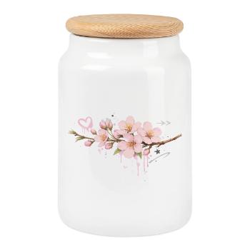 Branche de cerisier en fleurs de style graffiti - Boîte à biscuits avec couvercle en bois - blanc - Devant