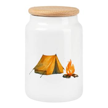 Lagerabenteuer Zelt & Feuer - Keksdose mit Holzdeckel - Weiß - Vorne