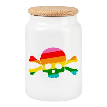 Rainbow Skull - Cookie Jar with Wooden Lid - white - Front