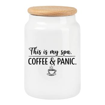 Kaffee- und Panik-Spa - Keksdose mit Holzdeckel - Weiß - Vorne