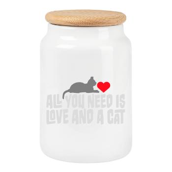 Tout ce qu’il te faut, c’est de l’amour et d’un chat Drôle de Dicton de Chat - Boîte à biscuits avec couvercle en bois - blanc - Devant