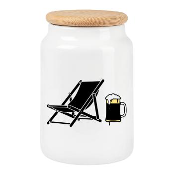 Silhouette de la chaise longue et de la chope de bière - Boîte à biscuits avec couvercle en bois - blanc - Devant