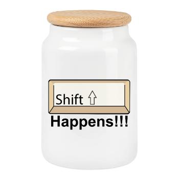 Shift Key Minimal Keyboard Design - Cookie Jar with Wooden Lid - white - Front