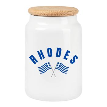 Drapeaux grecs de Rhodes croisés - Boîte à biscuits avec couvercle en bois - blanc - Devant
