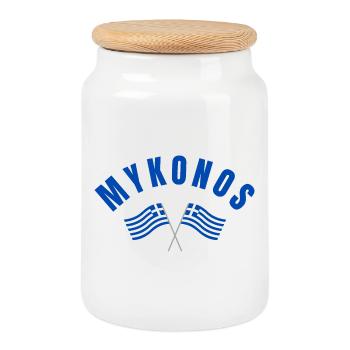 Drapeaux grecs de Mykonos - Boîte à biscuits avec couvercle en bois - blanc - Devant