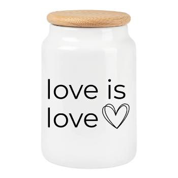 Love is Love - Design mit Herz - Keksdose mit Holzdeckel - Weiß - Vorne