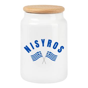 Drapeaux grecs de Nisyros - Boîte à biscuits avec couvercle en bois - blanc - Devant