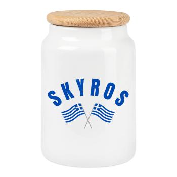 Skyros Greek Crossed Flags - Cookie Jar with Wooden Lid - white - Front