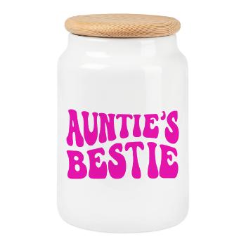 Auntie's Bestie, Niece, Nephew Gift Idea - Cookie Jar with Wooden Lid - white - Front