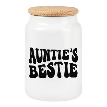 Auntie's Bestie, Cute Godchild Gift Idea - Cookie Jar with Wooden Lid - white - Front