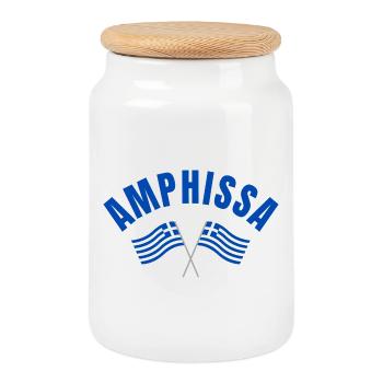 Amphissa Greek Flags  - Cookie Jar with Wooden Lid - white - Front