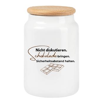 Nicht diskutieren. Schokolade bringen. - Keksdose mit Holzdeckel - Weiß - Vorne