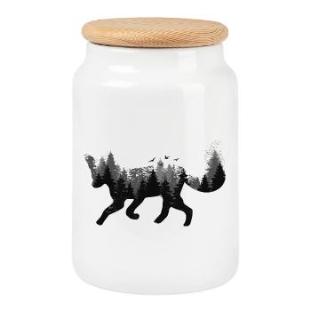 Fox & Forest - Cookie Jar with Wooden Lid - white - Front