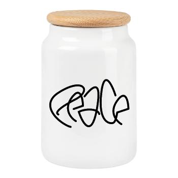 Peace - Cookie Jar with Wooden Lid - white - Front
