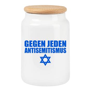 Gegen jeden Antisemitismus - Keksdose mit Holzdeckel - Weiß - Vorne