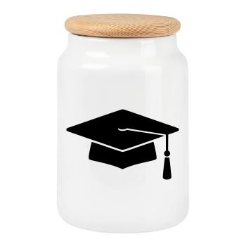 Silhouette de diplôme Chapeau de doctorat - Boîte à biscuits avec couvercle en bois - blanc - Devant