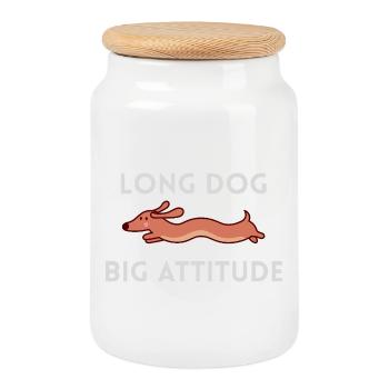 Long Dog Big Attitude Dachshund - Cookie Jar with Wooden Lid - white - Front