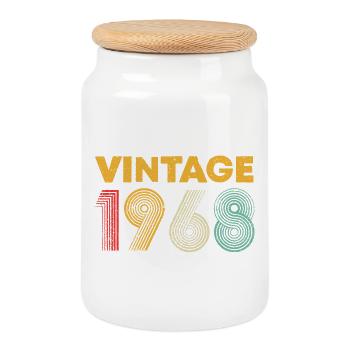 Vintage grafisches Logo von 1988 - Keksdose mit Holzdeckel - Weiß - Vorne