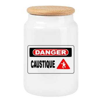 Panneau Danger Caustique - Boîte à biscuits avec couvercle en bois - blanc - Devant